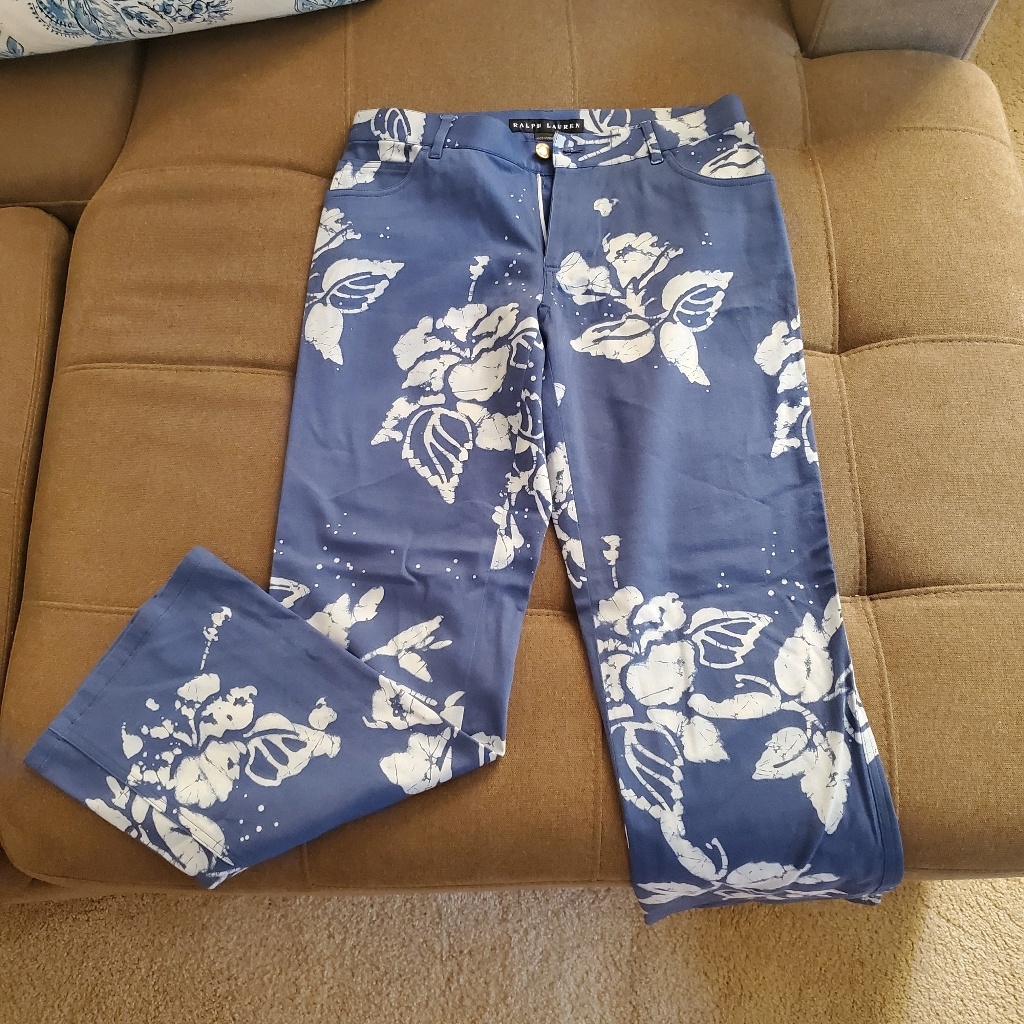 Ralph Lauren Blue/White Hibiscus Floral Pants